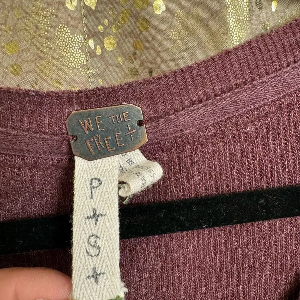 Free People Rainbow Thermal Wine Maroon Long Sleeve Boho Small